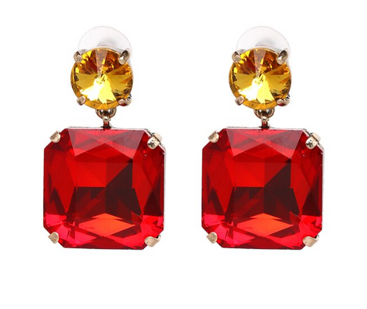Red and Gold crystal statement drop earrings