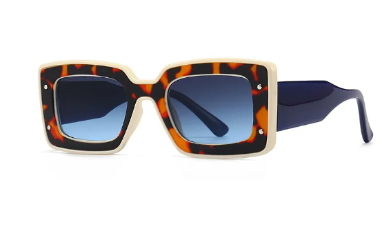 Retro Blue & Cream Square Oversized Statement Sunglasses