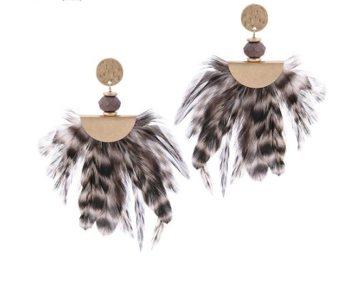Hope is your go to retro elegant feather statement earrings. With a gold alloy dangle, securing to a bead for that added wow.