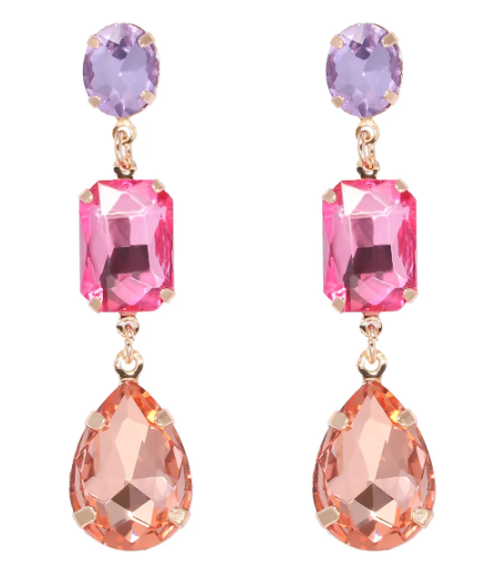 drop earrings glow in all the magical hues of purple, pink and champagne