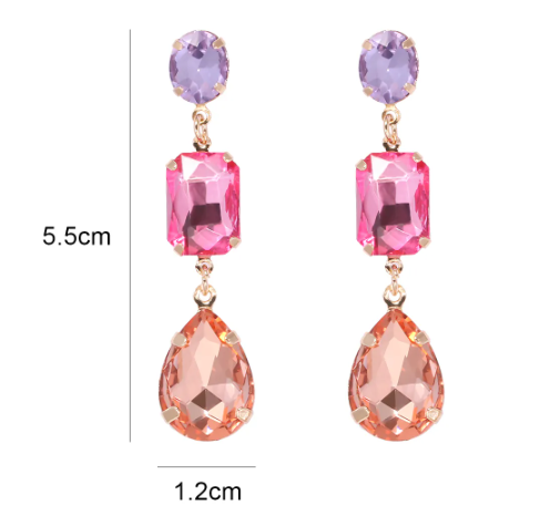 drop earrings glow in all the magical hues of purple, pink and champagne