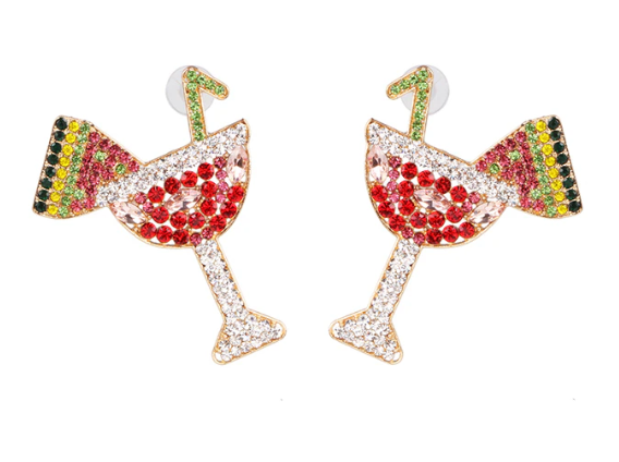 Cocktail Glass Statement Pink Watermelon Earrings