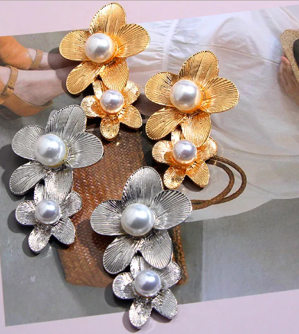 Double Flower Dangle Earrings