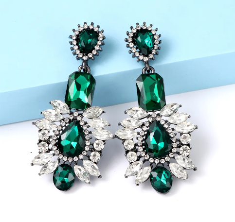 statement green crystal pendant earring