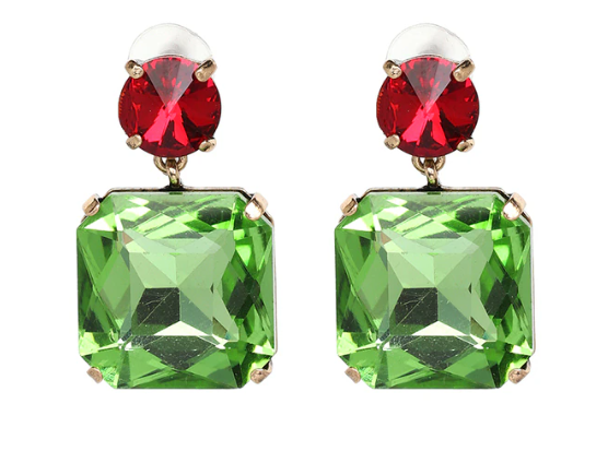 Green and Red Crystal Drop Earrings