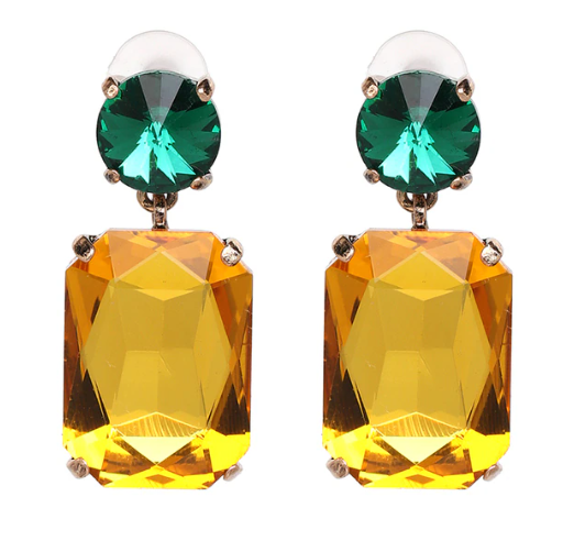 Matilda inspired green and gold crystal drop earring