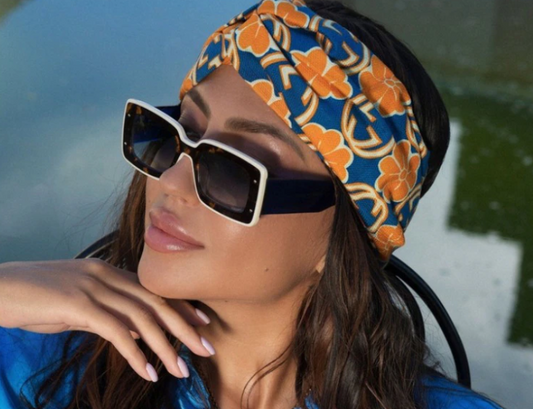 Retro Blue & Cream Square Oversized Statement Sunglasses