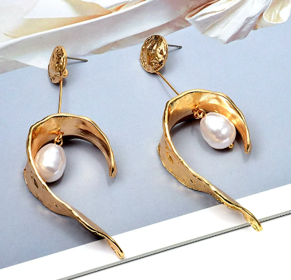 simulated pearl long drop earring