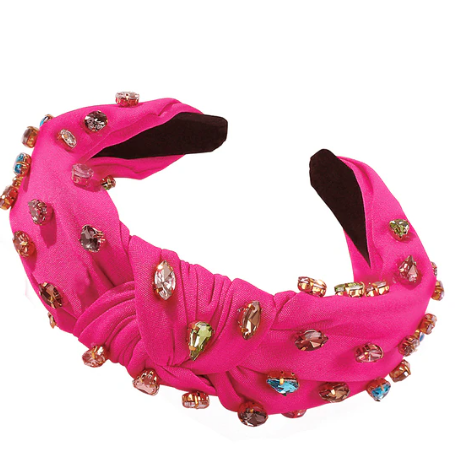 Add some glitz to your everyday look with the classic hot pink turban middle Knot & Rhinestone Headband from Entire Me. This stylish headband fuses multicolored, hand-stitched rhinestones with a statement middle knot, providing remarkable sparkle for any occasion. The wide frame ensures all-day comfort and a secure fit.