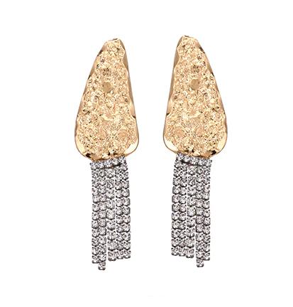 Gorgeous strings of crystals flowing from a hammered geo stud. Lightweight. Could be worn by lovers of gold and/or silver.   