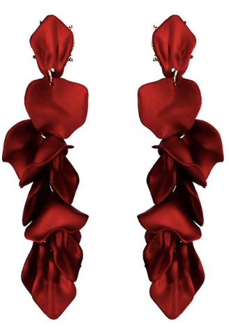 A multi layered acrylic cluster drop in a beautiful, velvety deep red finish. Lightweight.