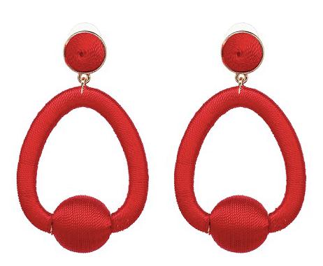 Handmade geometric bold and bright colour drop earrings, made of cotton.