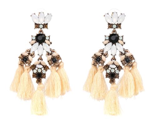 A medium sized flower petal pendant in tassels of three, complimented with matching coloured crystals and resin petals and a contrasting stone in the centre. 
