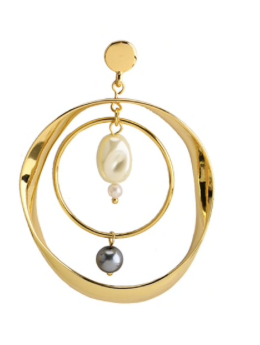 A double gold hoop with white and black pearl detailing.  