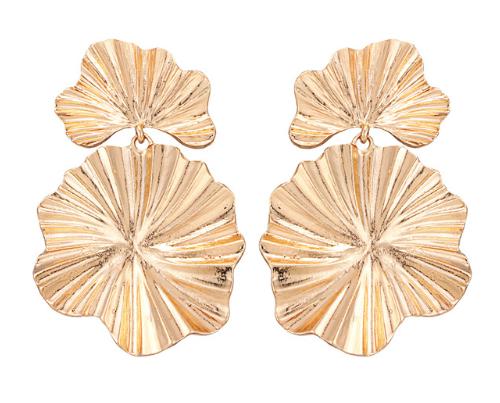 Brigid statement earrings feature a leaf-shaped dangle in gold, silver, or rose tones.