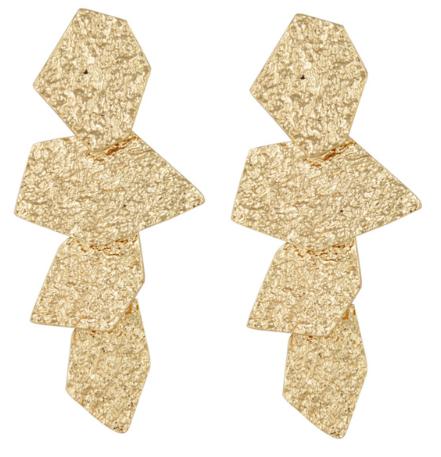 A four piece geo metallic design, linked together at the back to form movement at the front.