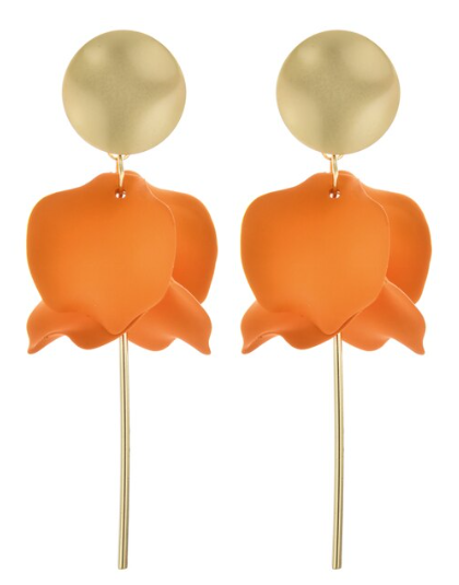 Orange petal large bohemian dangle statement stud backed earrings and  lightweight
