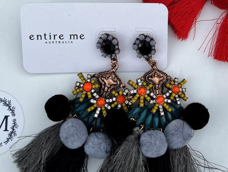 The perfect earring for a fun occasion, Florence has all the feels.   Pom Poms, Crystals, Beads & Tassels in a detailed setting.   Care is required to maintain tassel shape, this earring is on the heavy side so best worn for shorter periods, unless you are seasoned to the heavier pieces!  