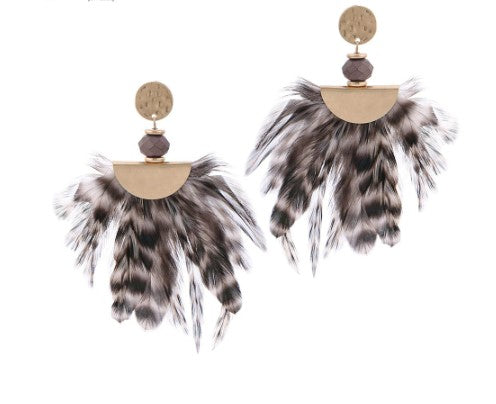 Hope is your go to retro elegant feather statement earrings. With a gold alloy dangle, securing to a bead for that added wow.  