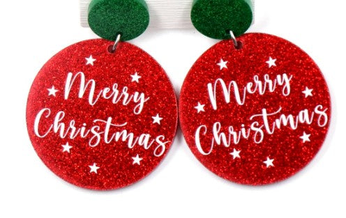 Our Merry Christmas acrylic dangle stud backing statement earrings are the perfect festive earring to say, "Merry Christmas"! 