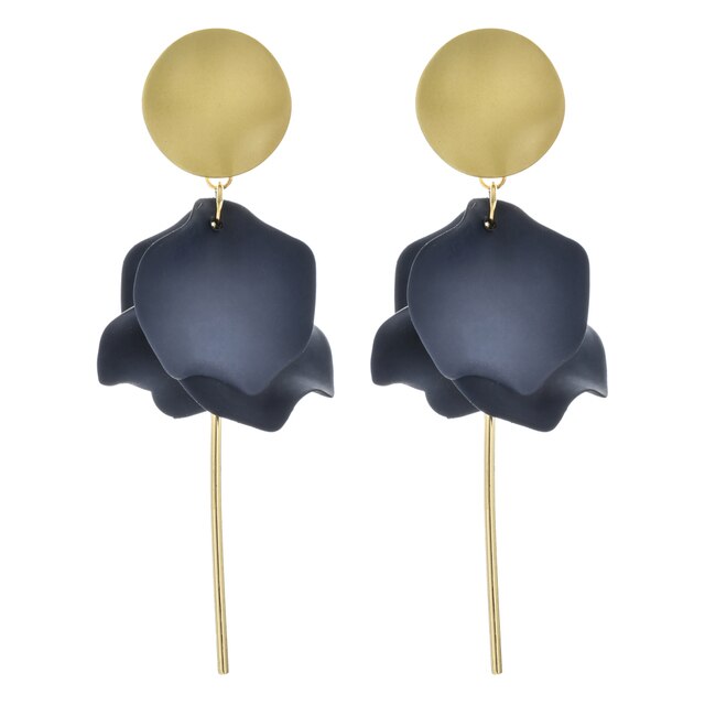 Navy petal large bohemian dangle statement stud backed earrings and  lightweight
