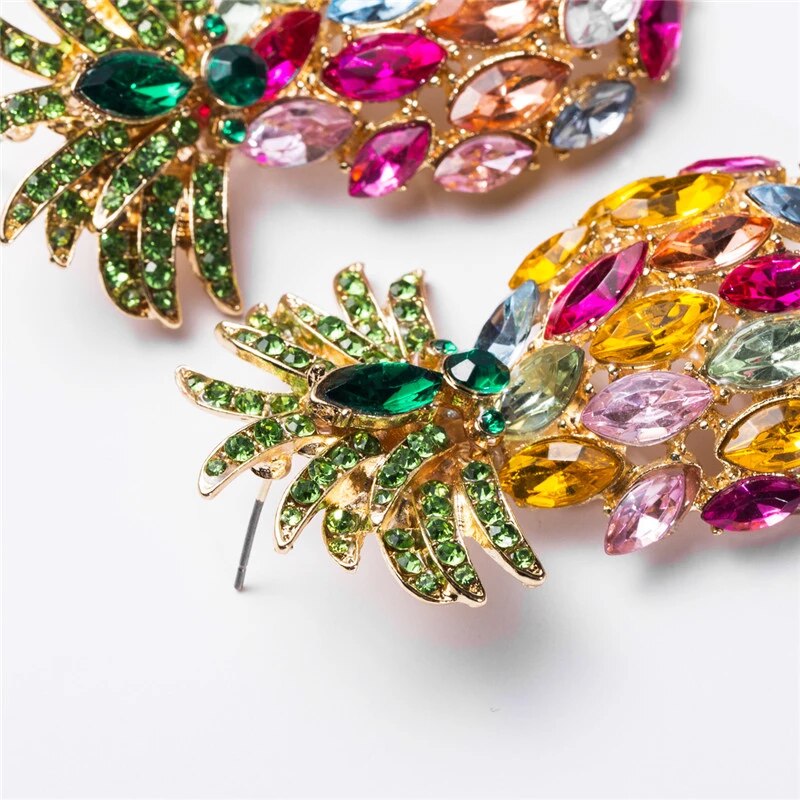 Pineapple crystal stud drop statement earrings in bright bold fun party colours! 