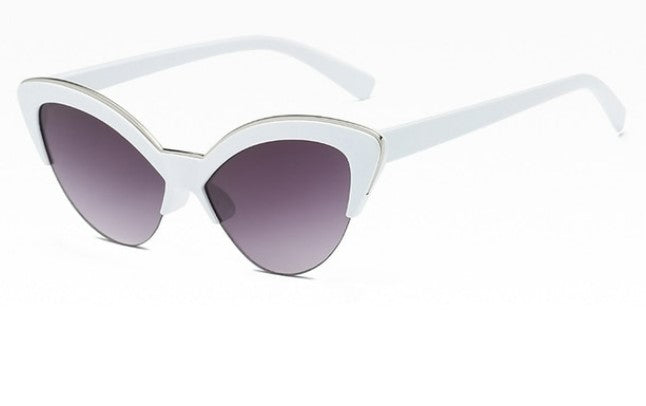 White Cat Eye Half Frame Statement Sunglasses