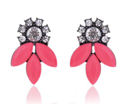 Pink crystal flower petal stud earring set in vintage black clasping. Very lightweight!