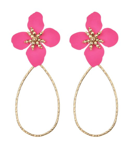 Zayleah Earrings provide a luxurious look and feel, with lightweight flower-shaped dangle earrings in beautiful hot pink.