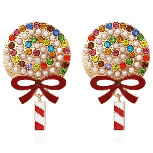 Our stunning Christmas lollipop statement earrings share a combination of Pearls and Gems on a stud backing.