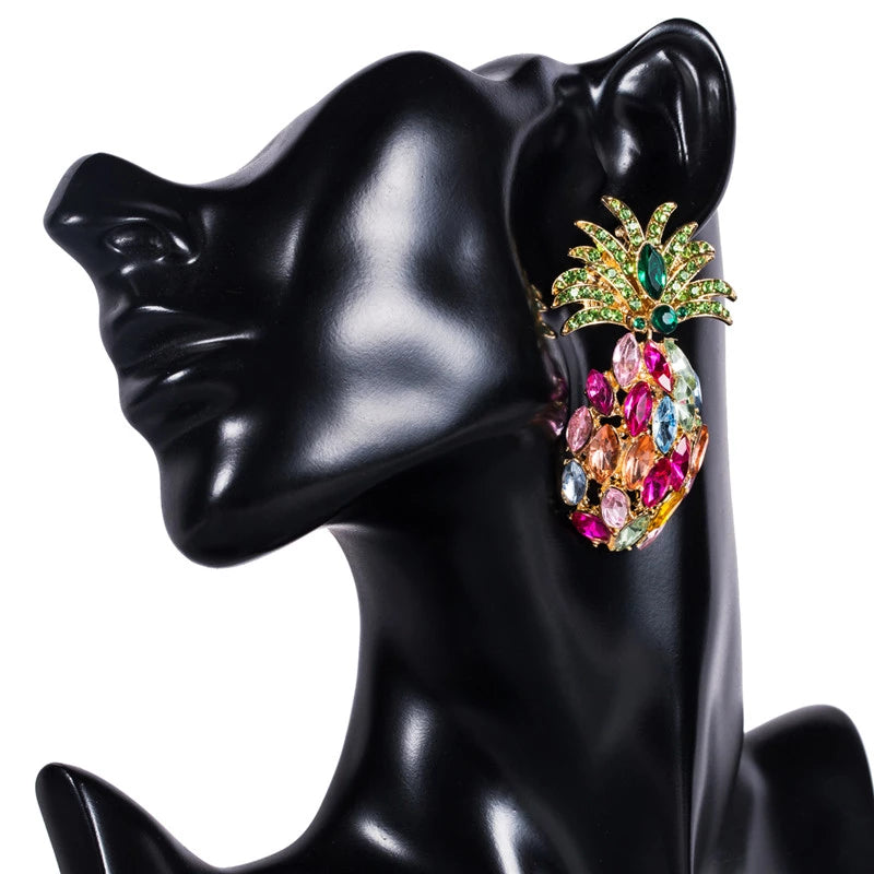 Pineapple crystal stud drop statement earrings in bright bold fun party colours! 