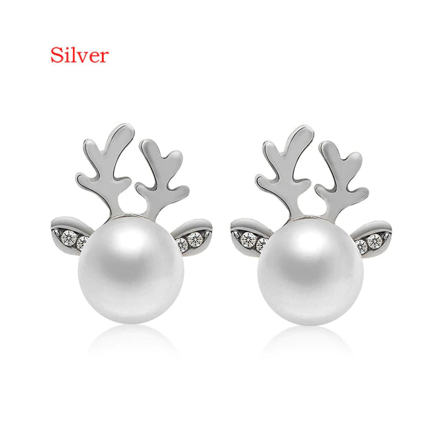 Christmas Pearl Reindeer Earrings